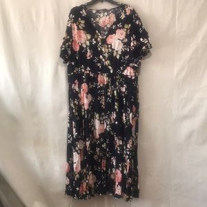 Bloomchic Navy blue floral print dress v neck size 26